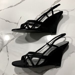IMPO | Black Satin Women’s Dressy Strappy Heels Sandals Shoes